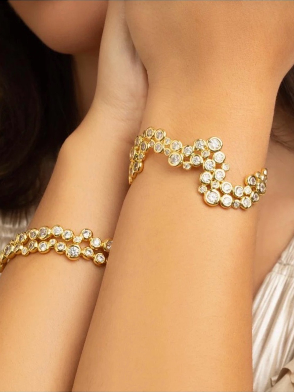 NEW Alexis Bittar Asterales Cubic Zirconia Wave Cuff Bracelet Gold Clear CZ AU21